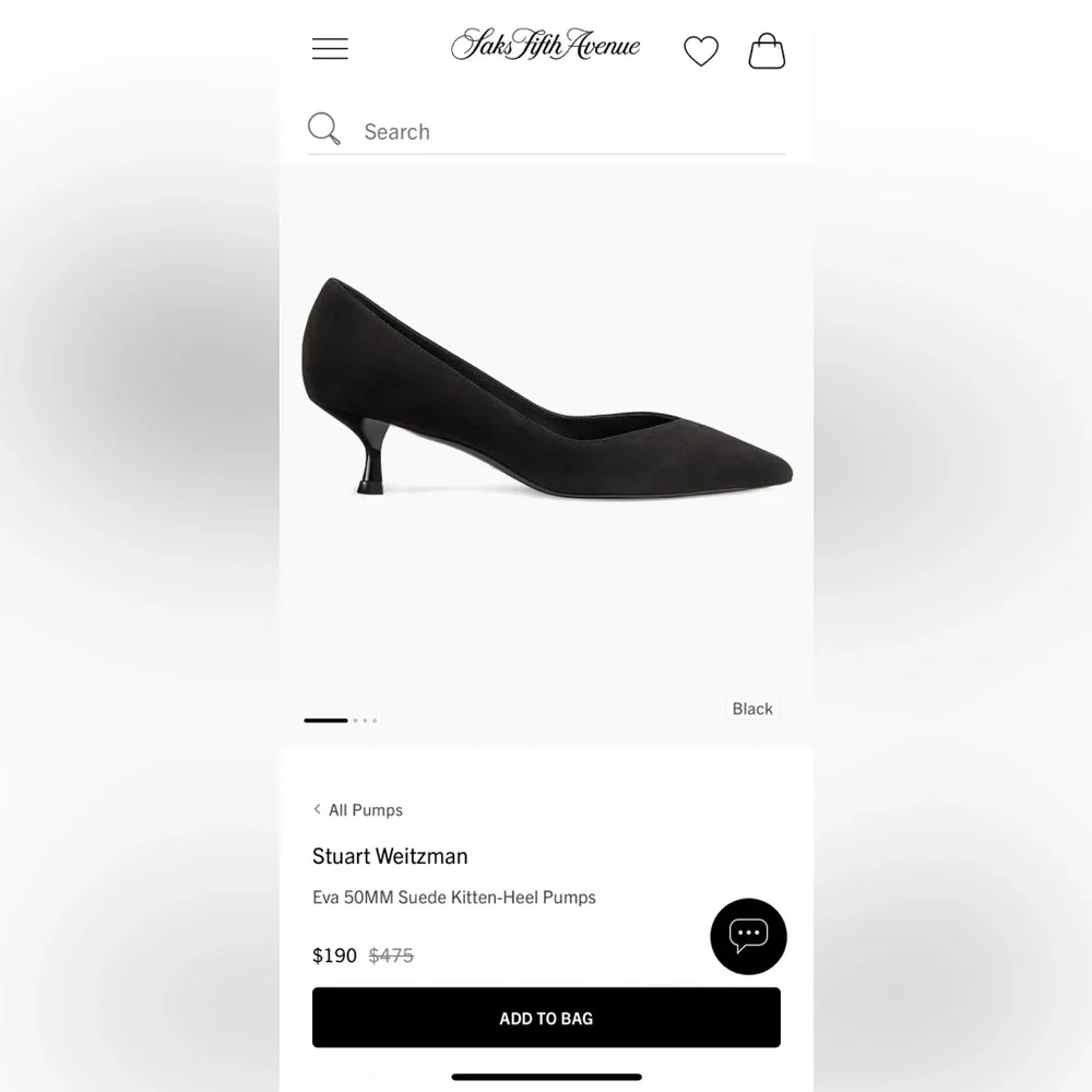 Preloved Stuart Weitzman Black Suede Leather Pointed Toe Kitten Heels Size 7B - Picture 10 of 11